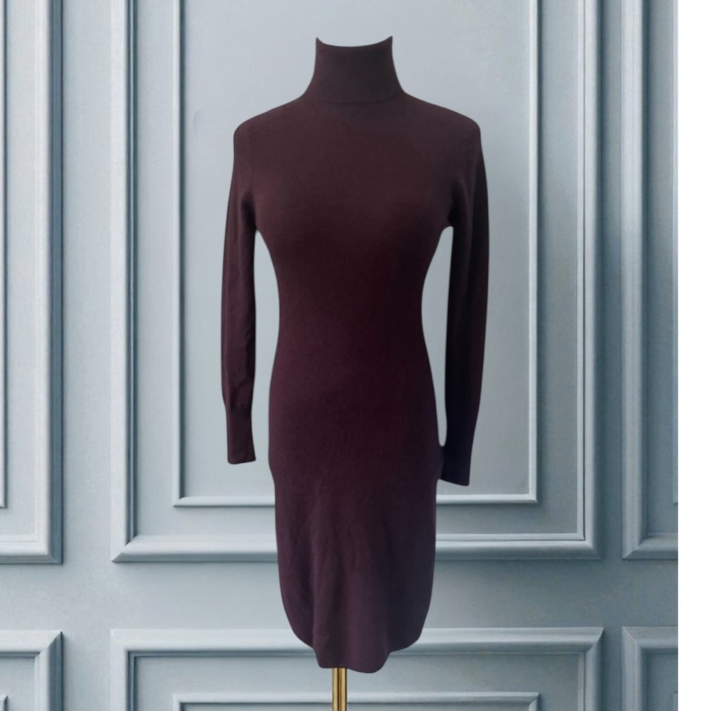NEIMAN MARCUS CASHMERE COLLECTION EGGPLANT TURTLENECK LONG SLEEVE DRESS SIZE S